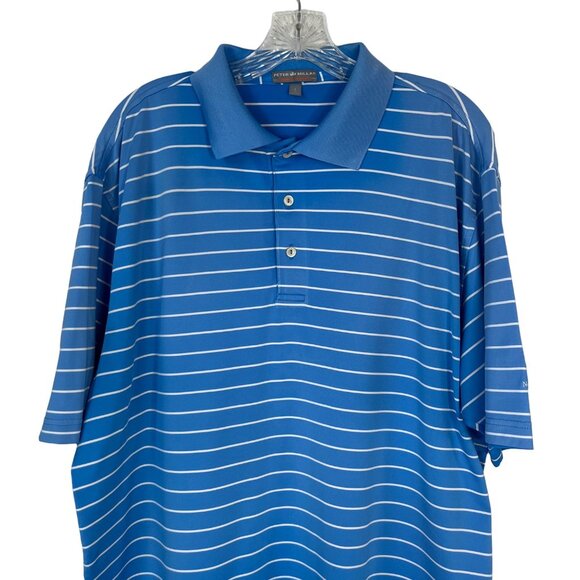 Peter Millar Golf Polo Shirt Mens Large Blue White Stripes Summer Comfort - Picture 3 of 8